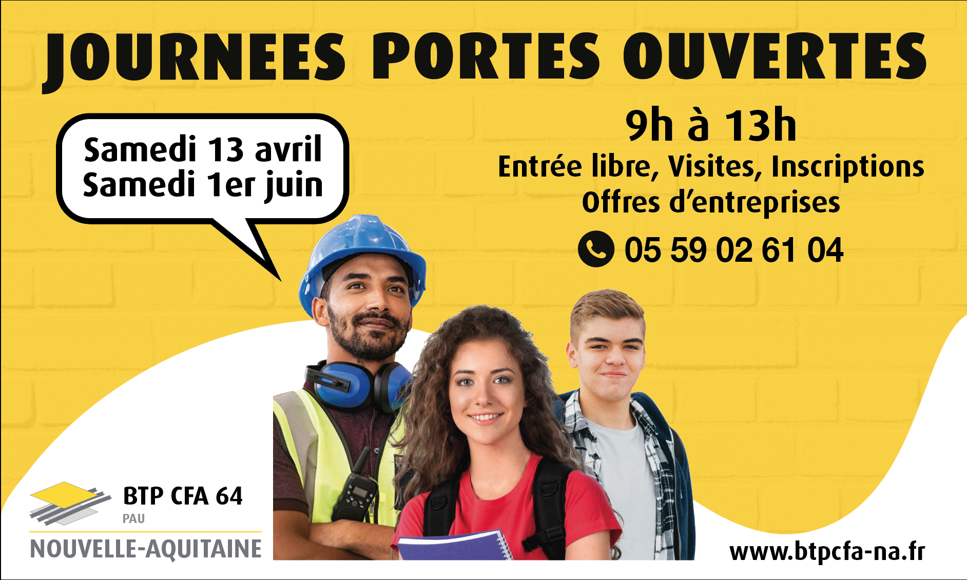 Image de couverture de la page BTP CFA 64 PAU – JOURNEE PORTES OUVERTES – Samedi 13 avril 2024 9h-13h